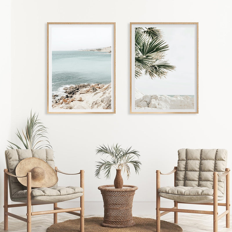 Ocean And Palm Tree Leaves Canvas Art Prints