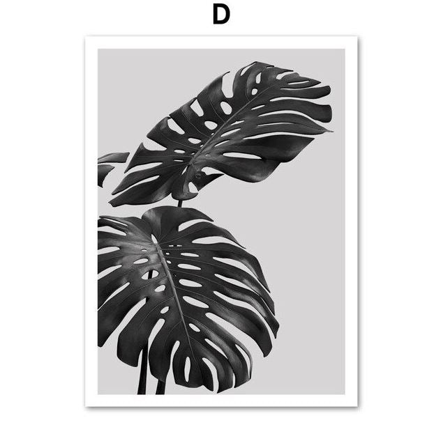 black and white monstera leaf Black and White Monstera Leaves And Quotes Canvas Art Prints