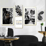 Black and White Monstera Leaves And Quotes Canvas Painting Prints-Heart N' Soul Home-Heart N' Soul Home