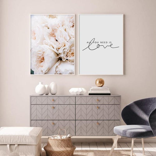 Blush Peonies And All Your Need Is Love Canvas Prints-Heart N' Soul Home-Heart N' Soul Home