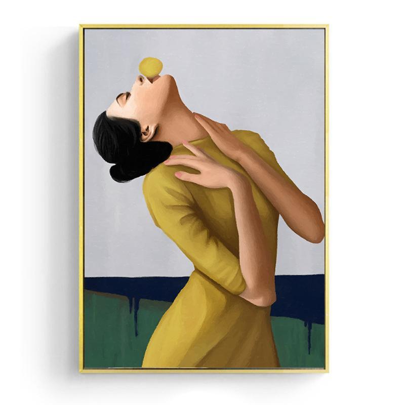 Bubble Chewing Gum Girl Series 2 Portrait Canvas Painting Prints-Heart N' Soul Home-13x18cm No frame-Girl In Mustard Dress-Heart N' Soul Home