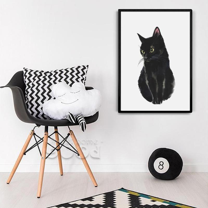 Cute Black Cat Canvas Painting Prints-Heart N' Soul Home-Heart N' Soul Home