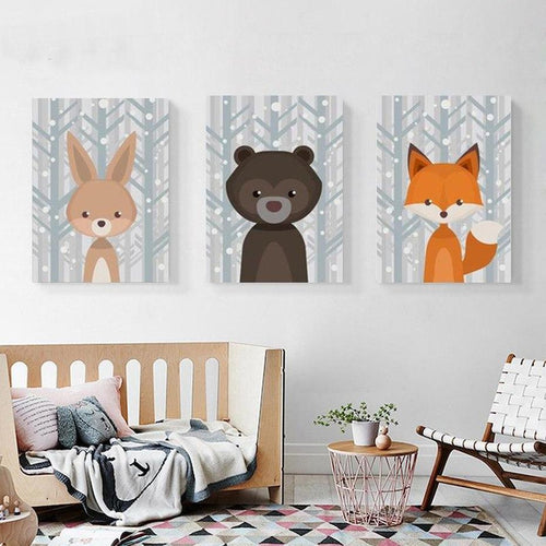 Cute Cartoon Fox Bear Deer Kids Wall Art Canvas Painting Prints-HeartnSoulHome-Heart N' Soul Home