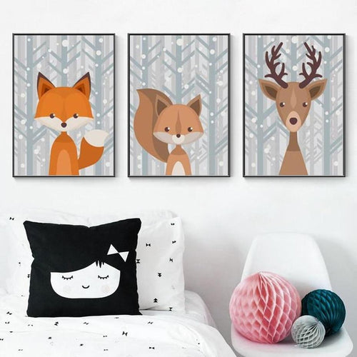 Cute Cartoon Fox Bear Deer Kids Wall Art Canvas Painting Prints-HeartnSoulHome-Heart N' Soul Home