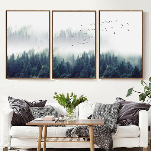 Fog Forest Birds Landscape Canvas Painting Prints-HeartnSoulHome-Heart N' Soul Home