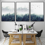 Fog Forest Birds Landscape Canvas Painting Prints-HeartnSoulHome-Heart N' Soul Home