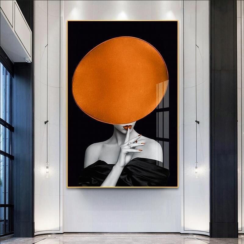 Girl With Bright Orange Hat Canvas Painting Print-Heart N' Soul Home-Heart N' Soul Home