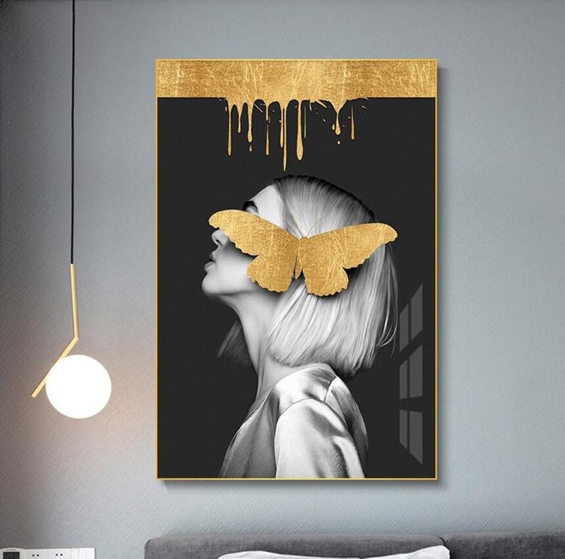 Girl With Golden Butterfly A Canvas Painting Print-Heart N' Soul Home-Heart N' Soul Home