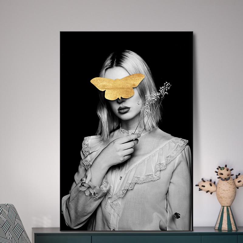 Girl With Golden Butterfly B Canvas Painting Print-Heart N' Soul Home-Heart N' Soul Home
