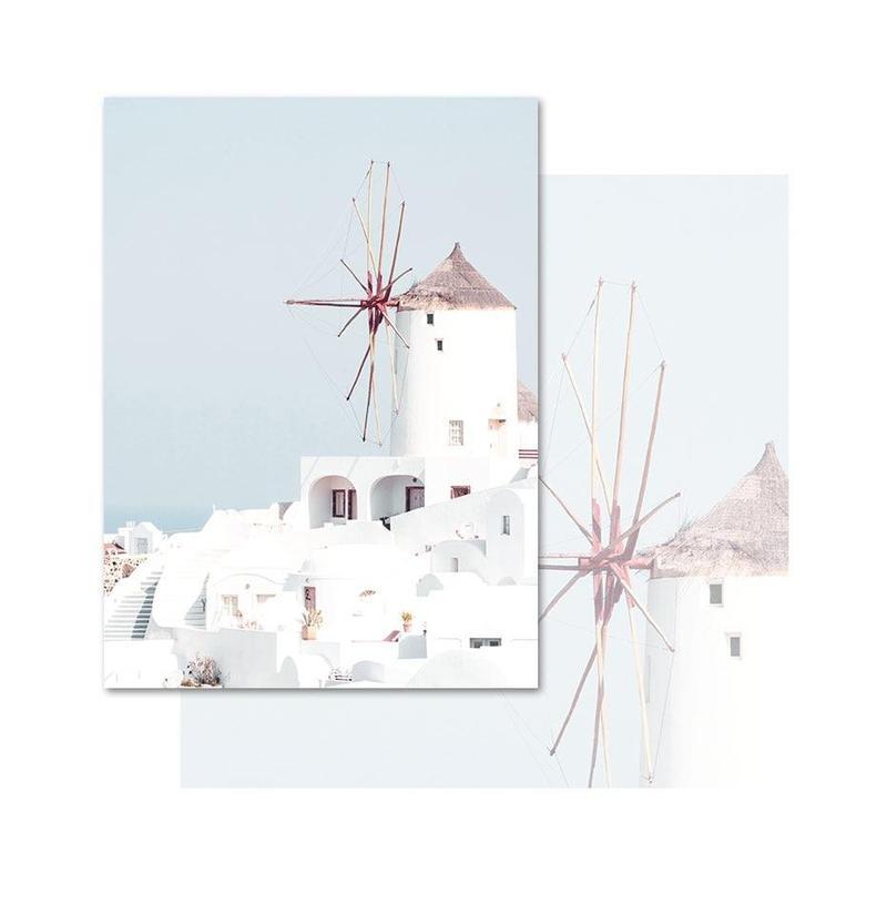 Greek Island White Windmill Canvas Print-Heart N' Soul Home-Heart N' Soul Home