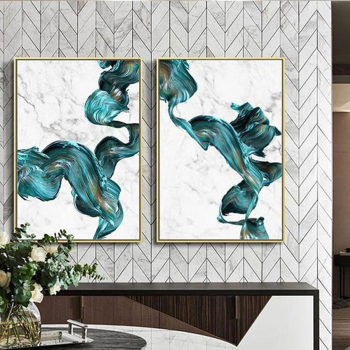 Marble Blue Water Color Canvas Painting Prints-Heart N' Soul Home-Heart N' Soul Home