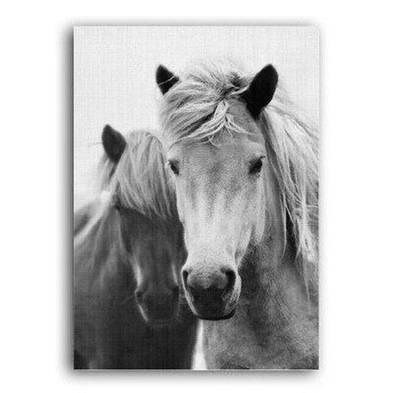 Nordic Black And White Horse Canvas Painting Print-Heart N' Soul Home-Heart N' Soul Home