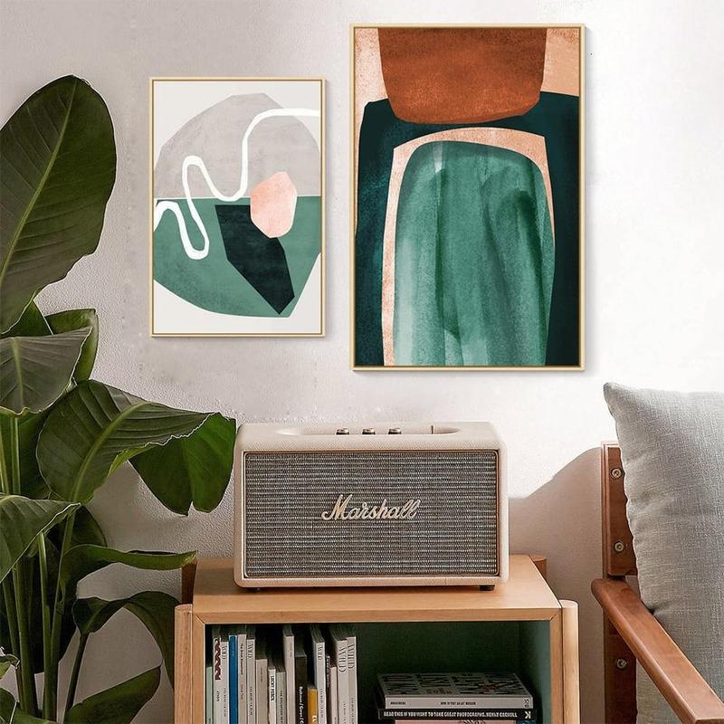 Nordic Scandinavia Green Mustard Abstract Shape Canvas Prints-Heart N' Soul Home-Heart N' Soul Home