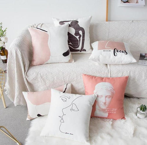 Nordic Vintage Sculpture Abstract Character Cushion-Heart N' Soul Home-Heart N' Soul Home