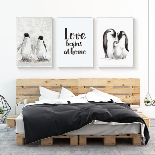 Penguin Family Love Canvas Painting Prints-HeartnSoulHome-Heart N' Soul Home