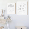 Grey Moon Stars Cloud Nursery And Kids Room Canvas Prints-Heart N' Soul Home