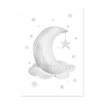 Grey Moon Stars Cloud Nursery And Kids Room Canvas Prints-Heart N' Soul Home