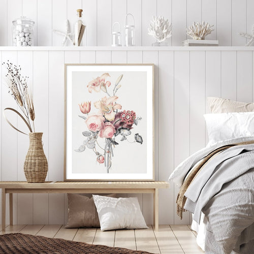 Romantic Floral With Beige Background Art Print-Heart N' Soul Home