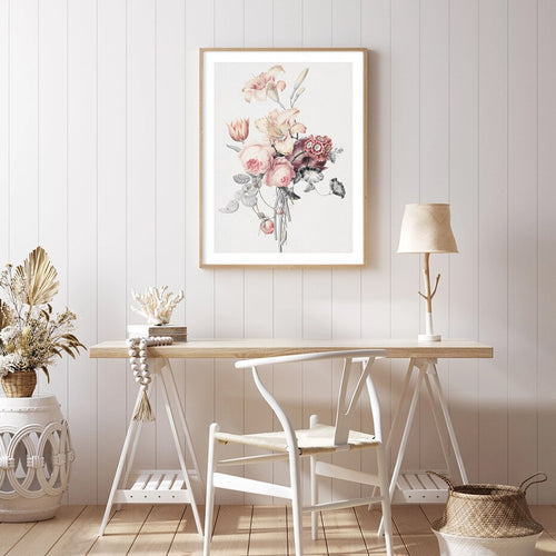 Romantic Floral With Beige Background Art Print-Heart N' Soul Home