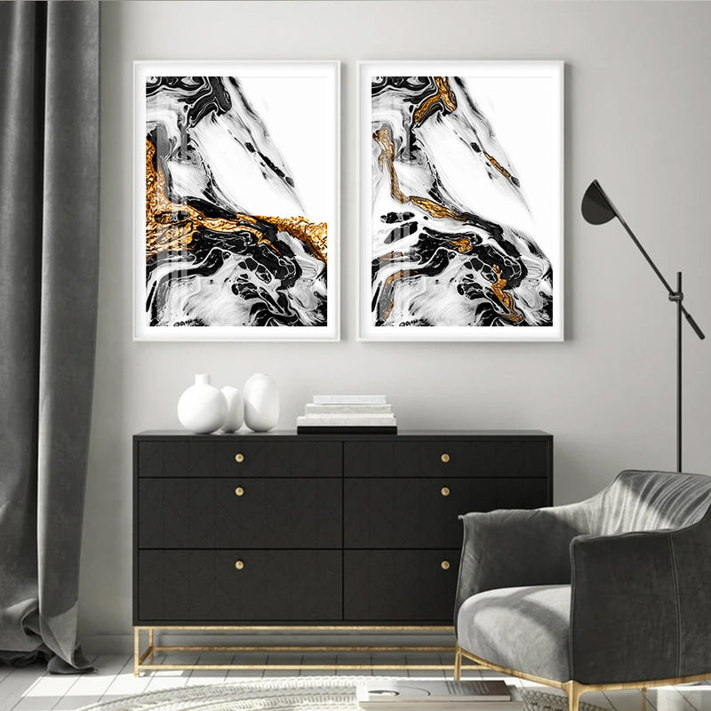 Abstract Black Gold Marble Canvas Prints-Heart N' Soul Home