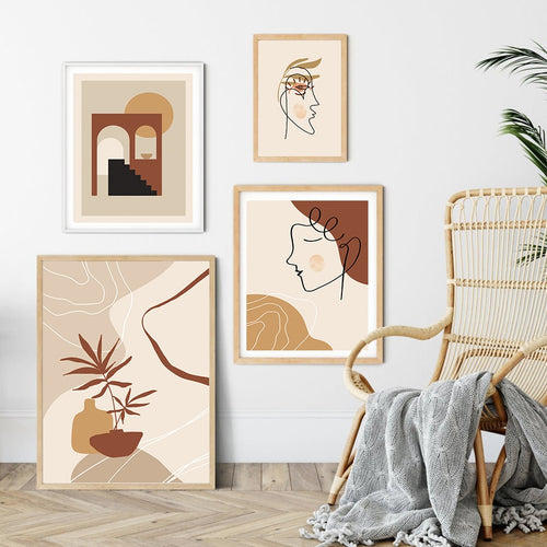 Beige And Terracotta Color Abstract Line Art Canvas Prints-Heart N' Soul Home