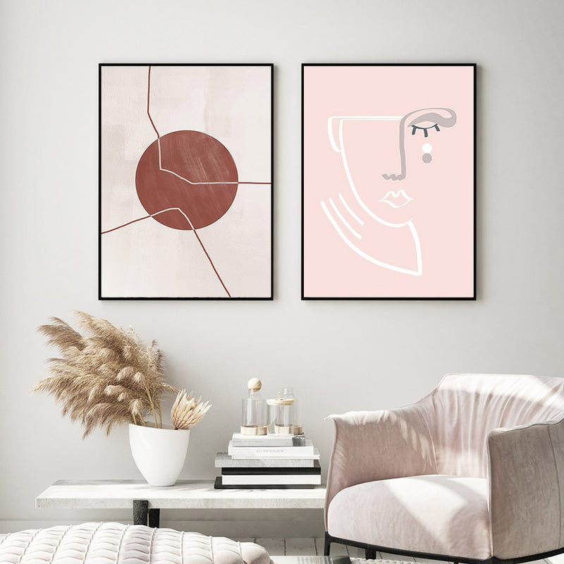 Pink Piper Abstract Sketch Face Canvas Prints-Heart N' Soul Home