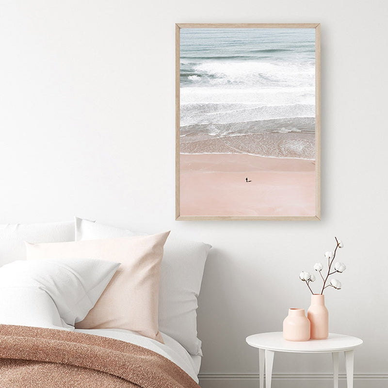 Pink Ocean Waves And Pampass Grass Field Canvas Prints