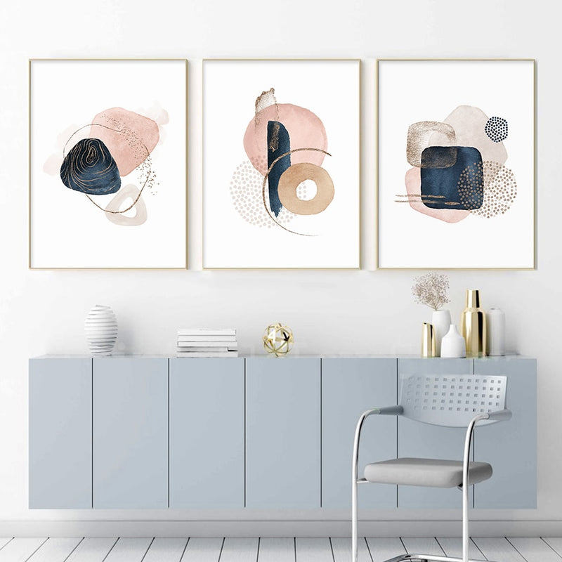Aaliyah Pink Beige Navy Blue Abstract Canvas Prints