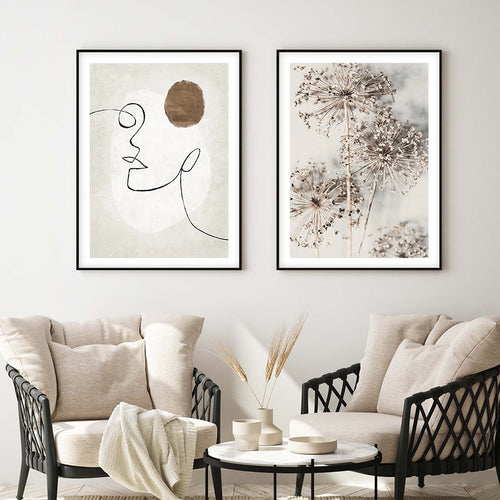Abstract Face Line Art And Floral Canvas Art Prints