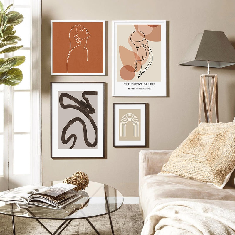 Earthy Tone Figure And Flower Sketches Canvas Art Prints