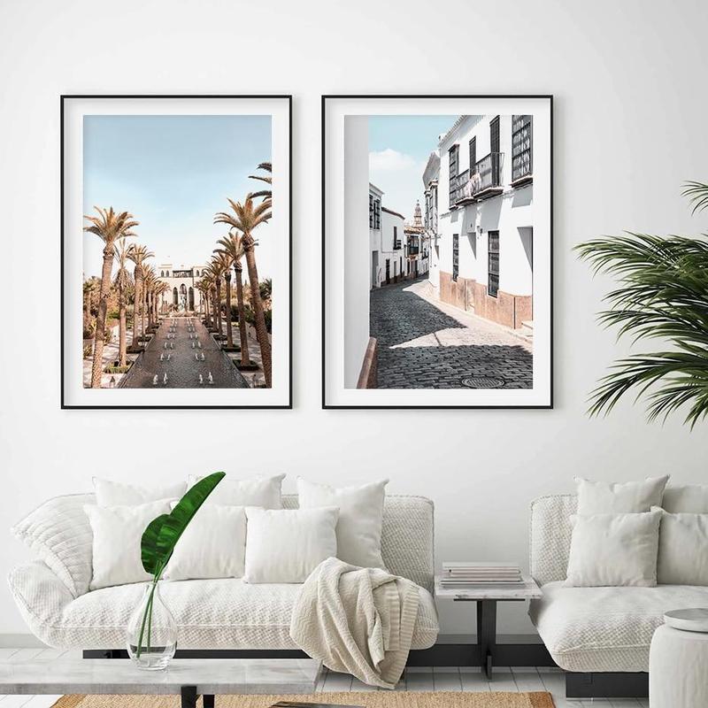 Street With Palm Trees And White Buildings Canvas Prints-Heart N' Soul Home-Heart N' Soul Home