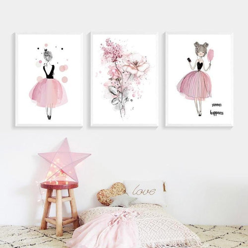 Watercolor Princess Kids Wall Art Canvas Painting Prints-HeartnSoulHome-Heart N' Soul Home